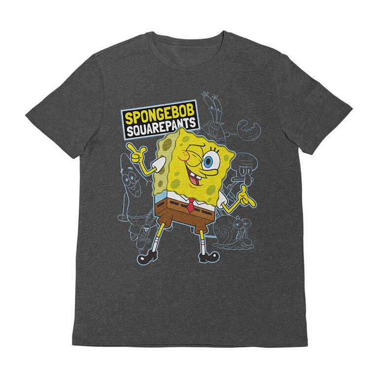 Sponge Bob Short Sleeve Tee - Charcoal Mix M