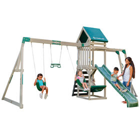 KidKraft Park Tower Wooden Swing Set with Slide, Monkey Bar and 3 Swings