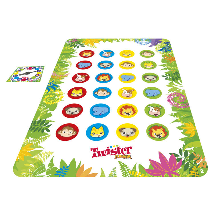 Jeu Twister Junior, tapis réversible aventure animalière, 2 jeux en 1