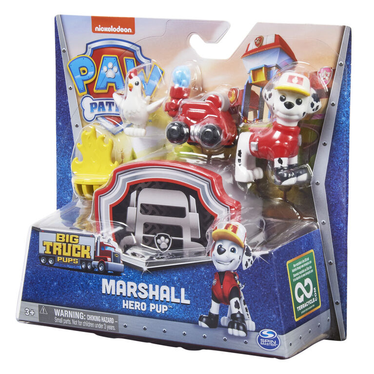 PAW Patrol, Big Truck Pups, Figurine articulée Marcus avec drone de sauvetage à clipser, centre de commande et animal