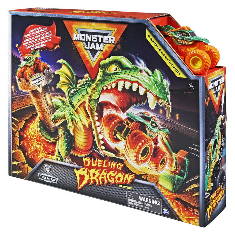 Monster Jam, Dueling Dragon Playset avec monster truck Dragon exclusif à l'échelle 1:64