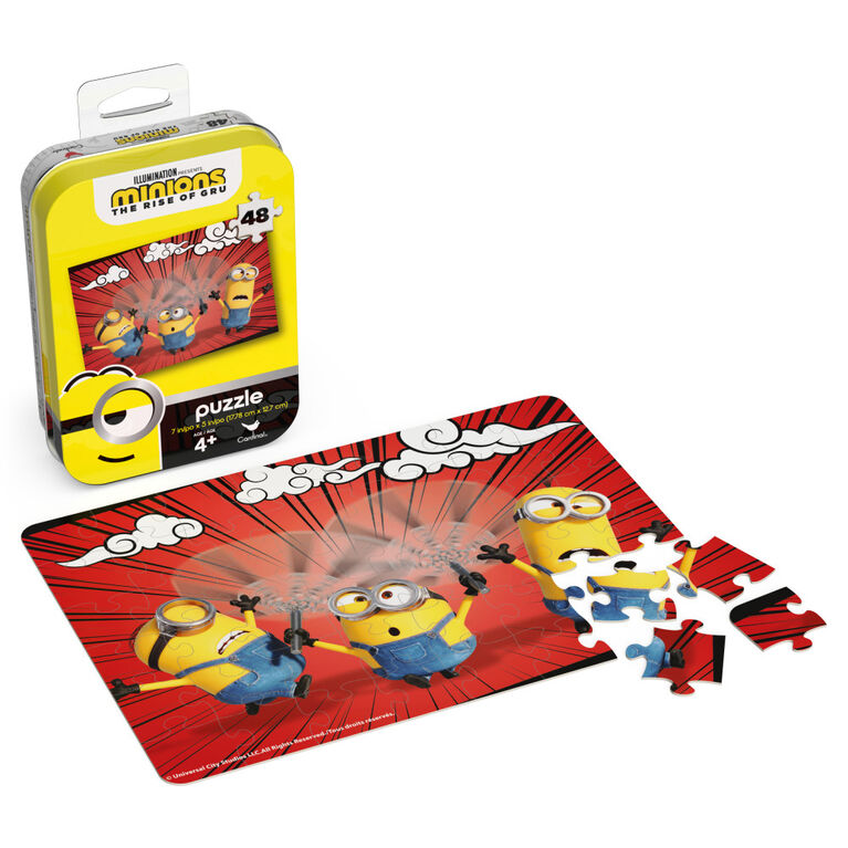 Minions, The Rise of Gru , Puzzle de 48 pièces Despicable Me, produit officiel jaune du film avec boîte en métal