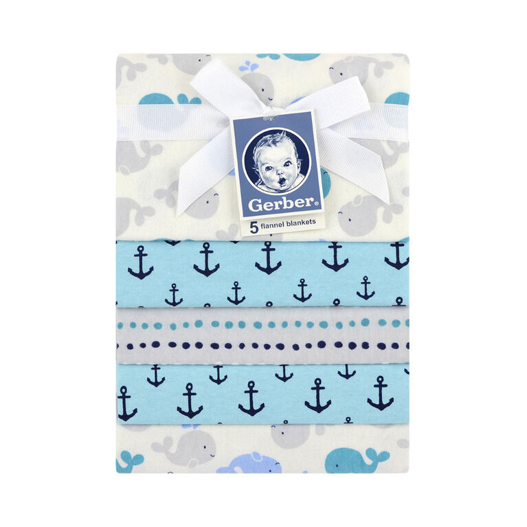 Gerber 5-Pack Nautical Flannel Receiving Blankets