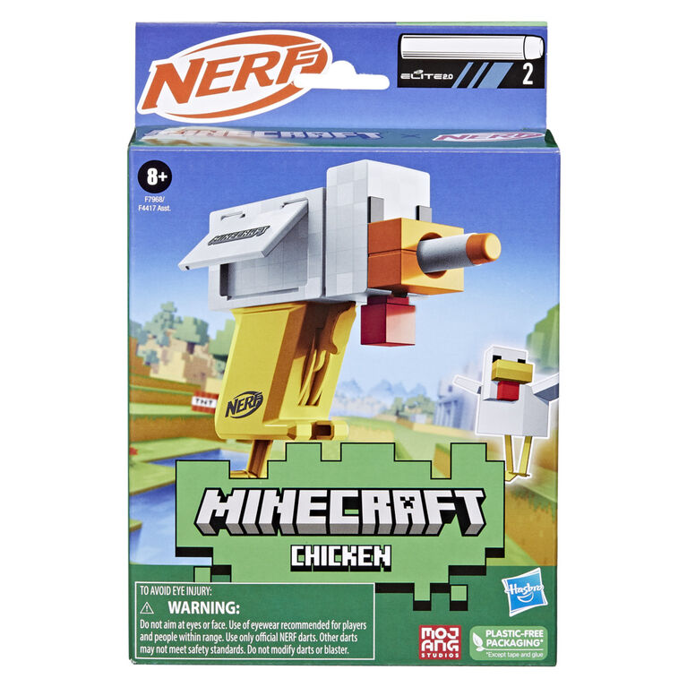 Nerf MicroShots Minecraft Chicken Blaster, 2 Nerf Elite Foam Darts, Minecraft Chicken Mob Design