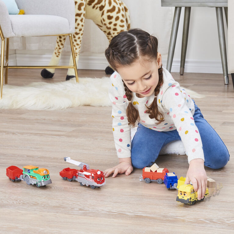 Mighty Express, Petit train Push and Go Brock le b&acirc;tisseur avec wagon de cargaison, jouets pour enfants &agrave; partir de 3 ans