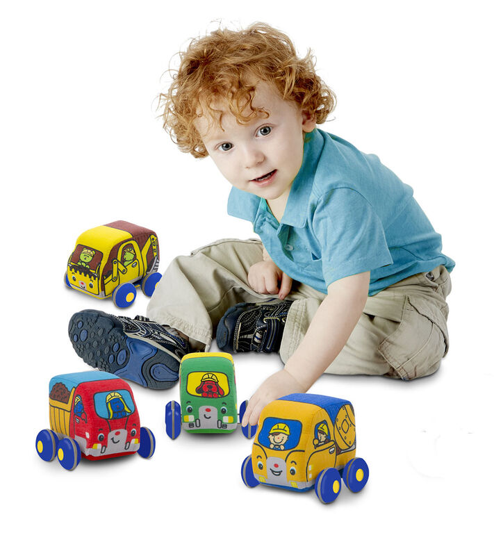 Melissa & Doug Pull-Back Construction Vehicles - Soft Baby Toy Play Set of 4 Vehicles - styles may vary