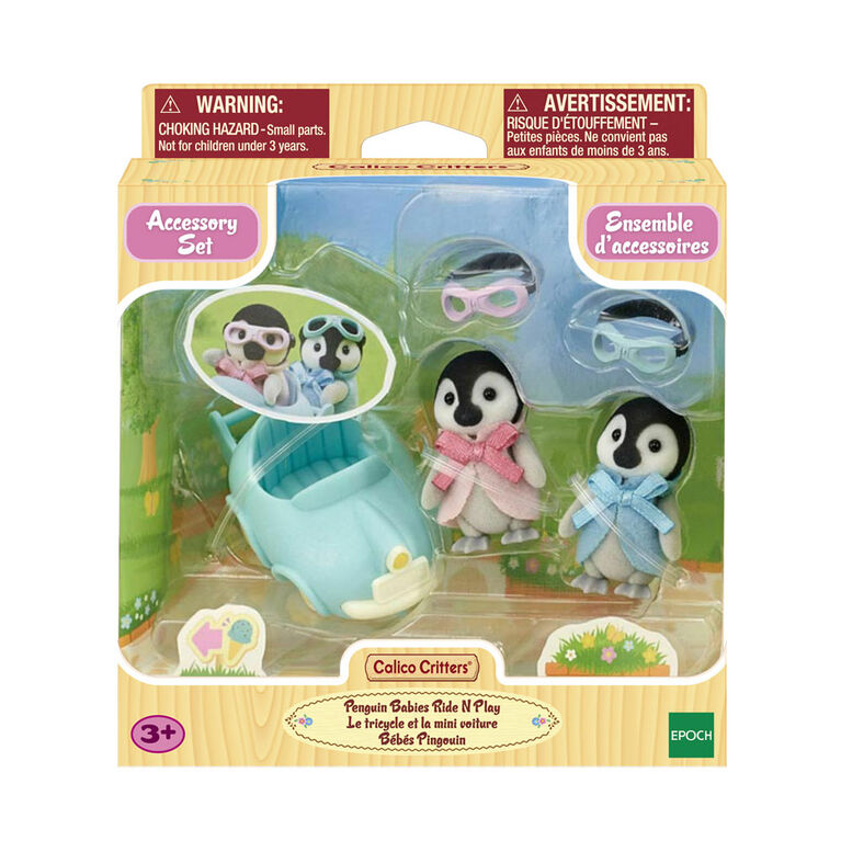 Calico Critters Penguin Babies Ride 'N Play, Set of 2 Collectible Doll Figures with Pushcart Accessory
