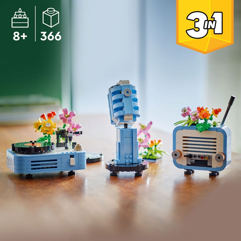 LEGO Creator 3 in 1 Record Player with Flowers - Building Toy with 3 Options, Record Player, Radio, or Microphone - 31172