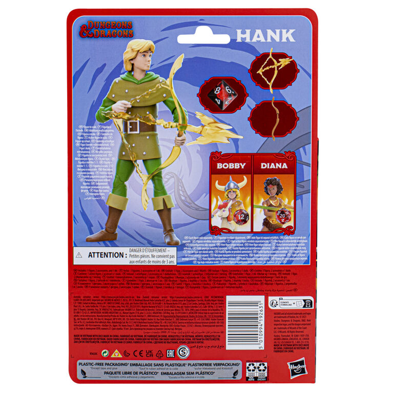 Dungeons et Dragons Cartoon Classics, figurine articulée de 15 cm Hank le rôdeur, dessin animé des années 80, inclut d8 DetD exclusif