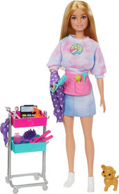 Barbie "Malibu" Stylist Doll and 14 Accessories Playset, Hair and Makeup Theme with Puppy and Styling Cart