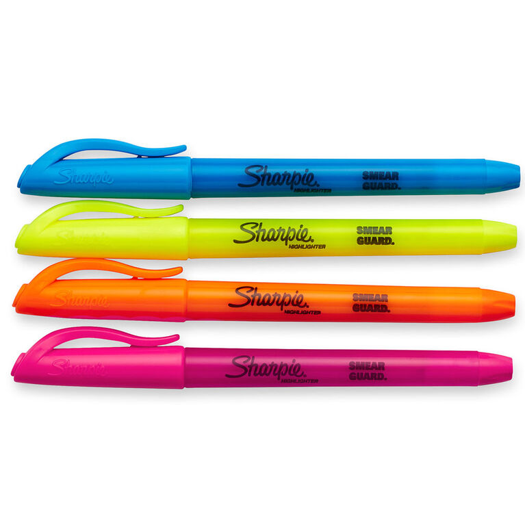 Surligneurs de poche Sharpie, pointe biseautée fine, couleurs assorties, 4 unités