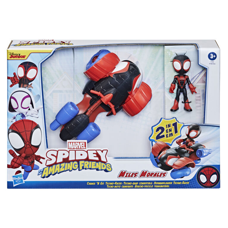 Marvel Spidey and His Amazing Friends, figurine Miles Morales avec véhicule Techno-quad convertible