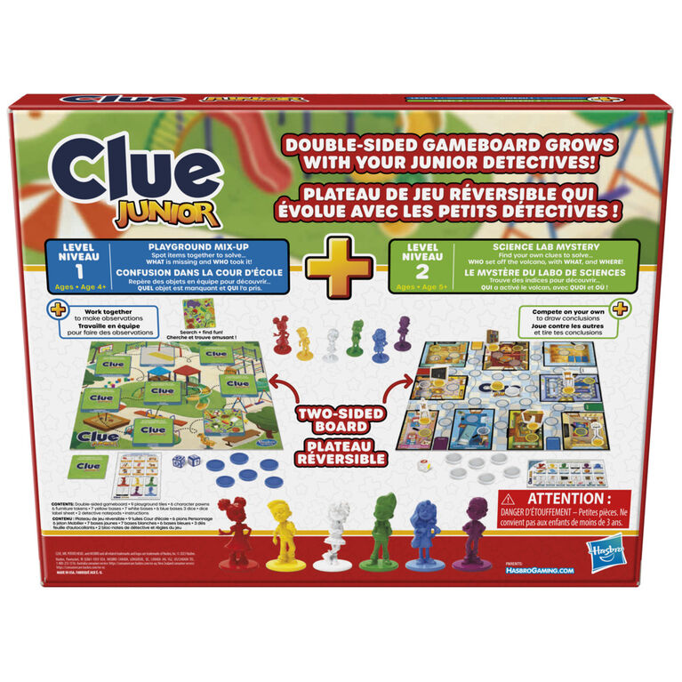 Clue Junior, plateau de jeu réversible, 2 jeux en 1, jeu d'enquête Clue  pour jeunes enfants, jeux de plateau pour enfants, jeux junior