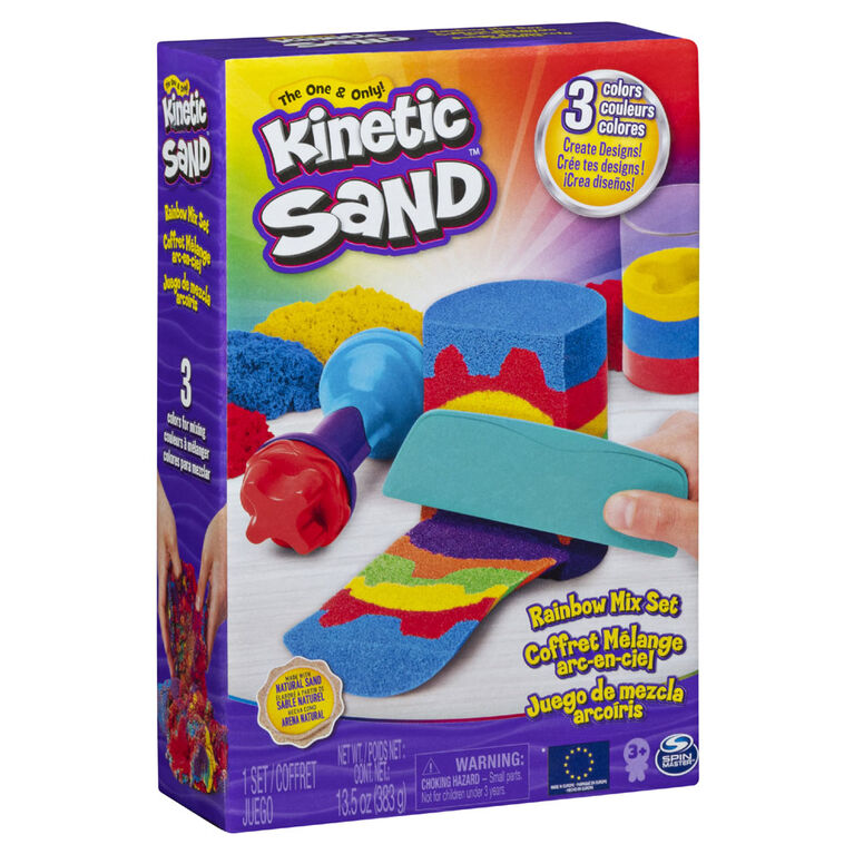 Kinetic Sand, Rainbow Mix Set with 3 Colors of Kinetic Sand (13.5oz) and 6 Tools