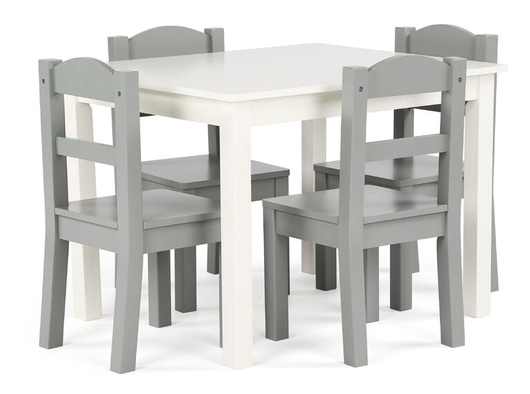 Kids Wood Table & 4 Chairs, White/Grey
