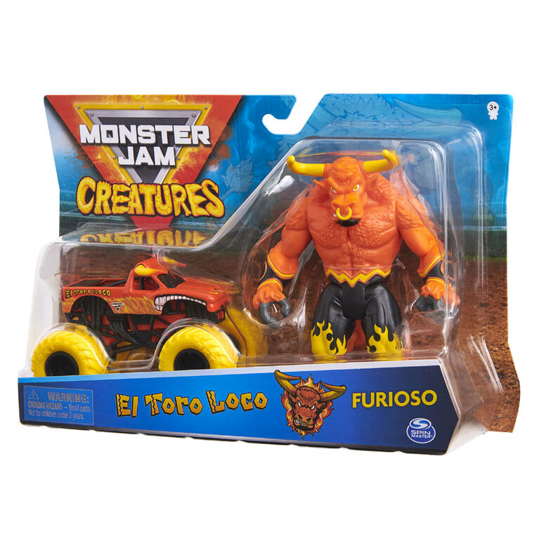 Monster Jam, Coffret Monster truck El Toro Loco à l'échelle 1:64 officiel et figurine articulée Furioso Creatures de 12,7 cm