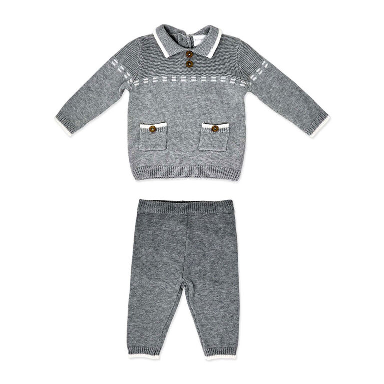 Rock a bye Baby Knit Jumper with Pocket Detail & Trousers: Grey 0-3M
