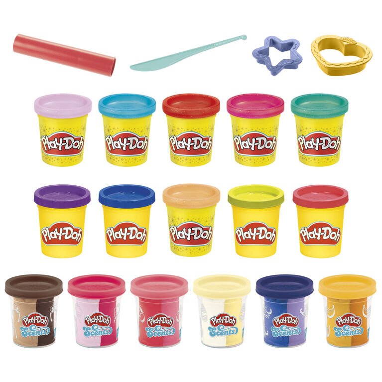 PlayDoh Sparkle and Scents Variety Pack of 16 Cans of Modeling Compound and 4 Tools, NonToxic