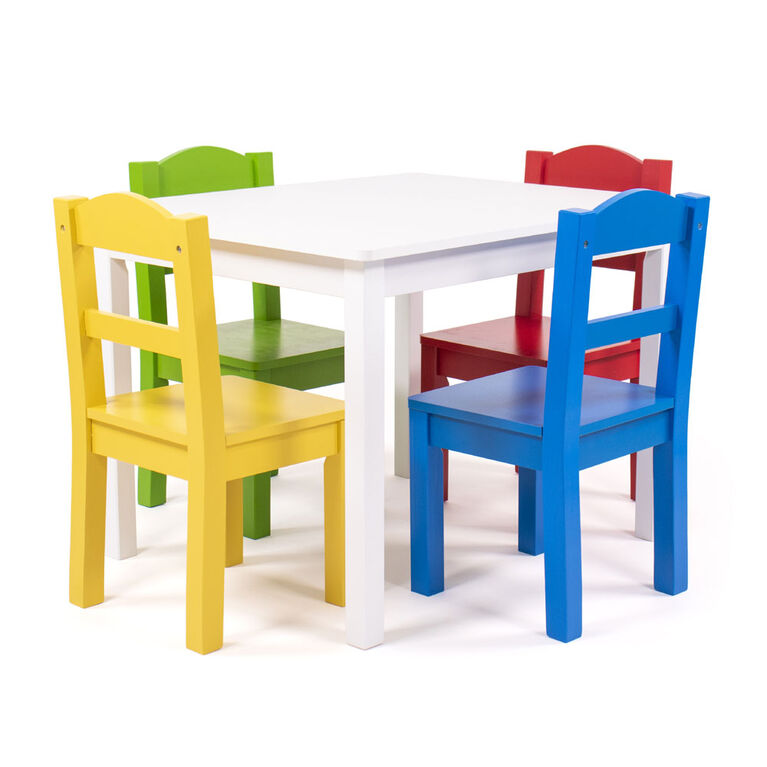 Kids Wood Table and 4 Chairs, Primary