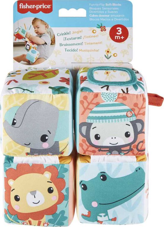 Fisher-Price Tethered Soft Blocks Newborn Toy with Sensory Activities, Fun-to-Flip