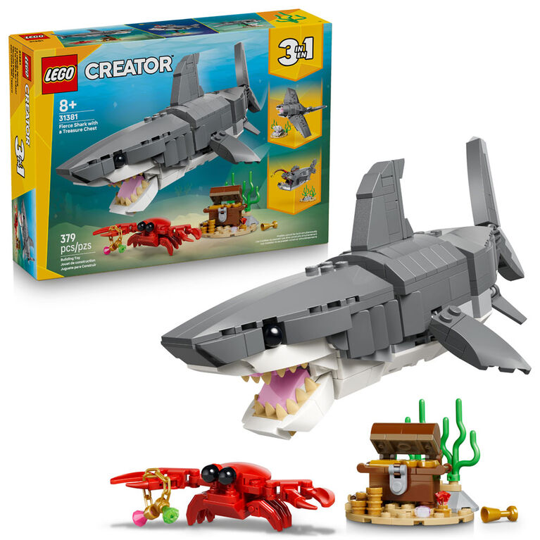 LEGO Creator Le Requin F&eacute;roce et le Coffre au Tr&eacute;sor, Jouet, Se Transforme en Poisson-P&ecirc;cheur ou en Raie Manta 31381