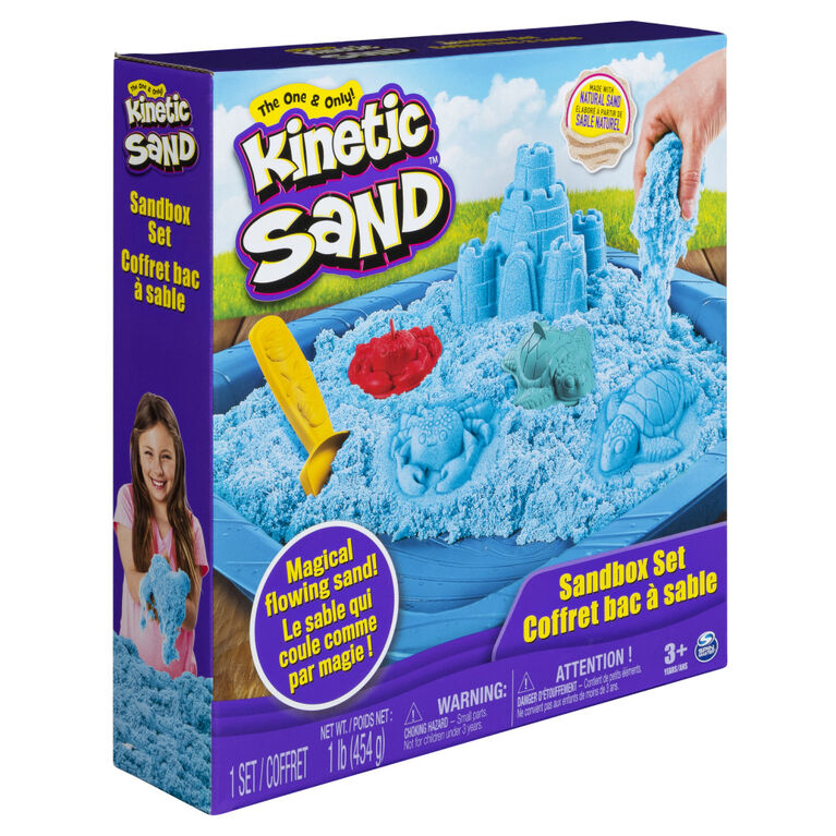 Kinetic Sand, Sandbox Set Kids Toy with 1lb All-Natural Blue Kinetic Sand and 3 Molds
