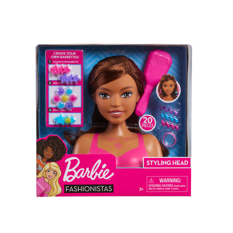 Tête de Coiffure Barbie Fashionistas De 20 cm (8 pouces), Cheveux Bruns, 20 Eléments Avec Accessoires De Coiffure, Coiffure Pour Enfants - Notre exclusivité