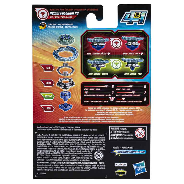 Beyblade Burst QuadStrike Hydra Poseidon P8 Spinning Top Starter Pack, Battling Game Top Toy with Launcher, Kids Toy Set
