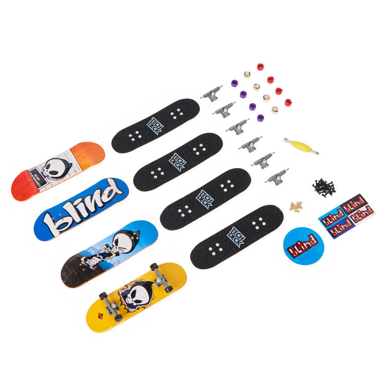 Tech Deck, Ultra DLX Fingerboard 4-Pack, Blind Skateboards, Collectible and Customizable Mini Skateboards