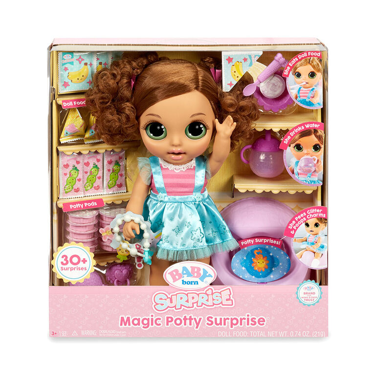 Baby Born Surprise Magic Potty Surprise Green Eyes Doll Pees Glitter Poops Surprise Charms Toys R Us Canada