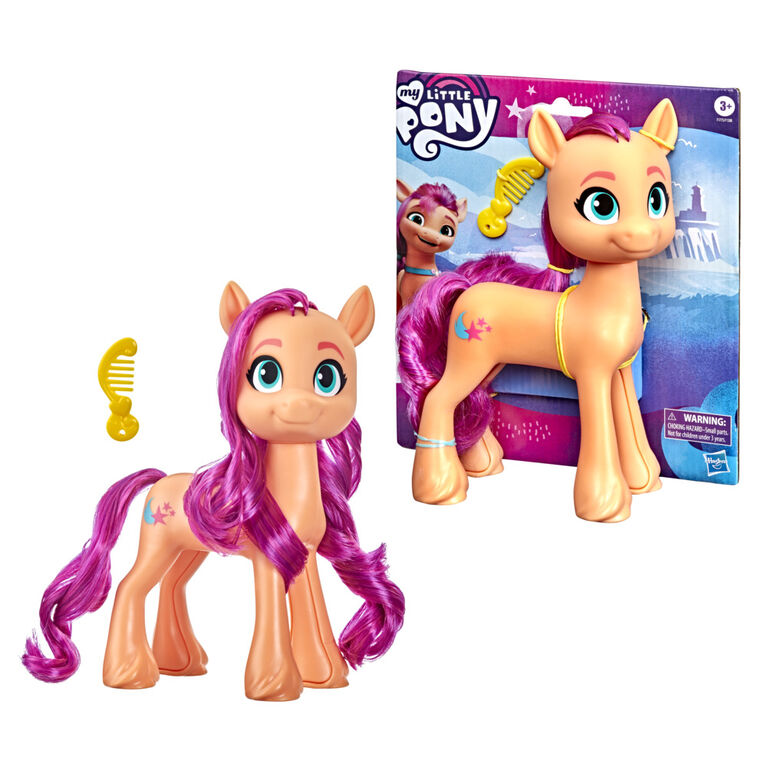 My Little Pony : Nouvelle génération, pack de grands amis du film, poney orange Sunny Starscout de 20 cm et peigne