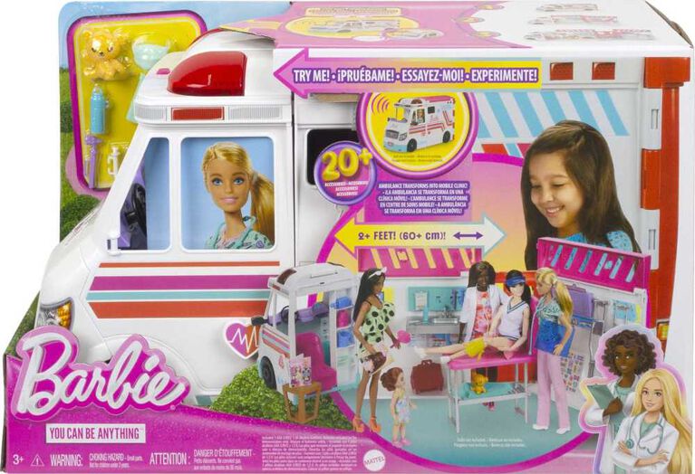 Barbie Toys, Transforming Ambulance and Clinic Playset, 20+ Accessories, Care Clinic