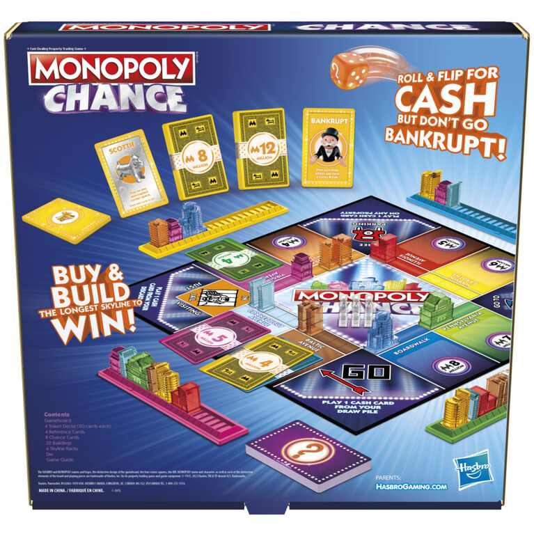 Monopoly Chance Board Game, Fast-Paced Monopoly Family Game for 2-4 Players, 20 Min. Average