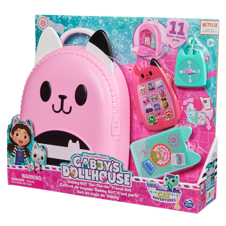 Gabby's Dollhouse, Gabby Girl On-The-Go Travel Set, Pretend Play Travel Toys,  Toy Passport, Toy Phone and Compass Charm