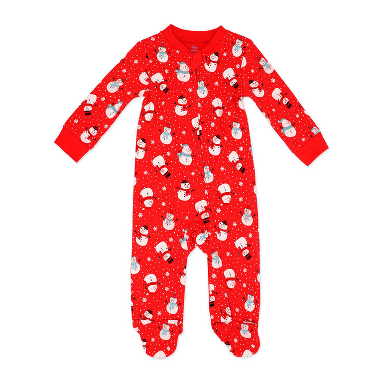 Baby Mode Grenouill&egrave;re de No&euml;l zipp&eacute;e en coton : Bonhomme de neige rouge 6-9M