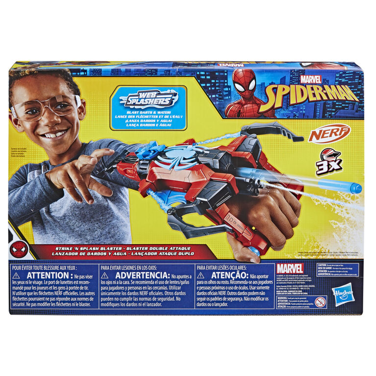 Marvel Spider-Man, Blaster Double attaque, jouets de super-héros, dès 5 ans, blaster Nerf Spider-Man, tire un jet d'eau