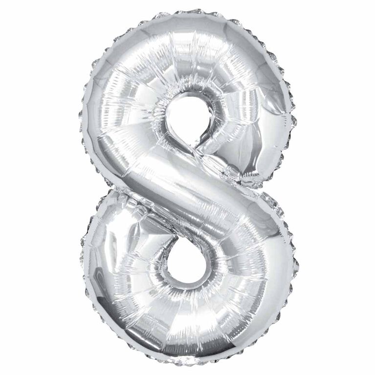 Silver Number 8 Shaped Foil Balloon 34"