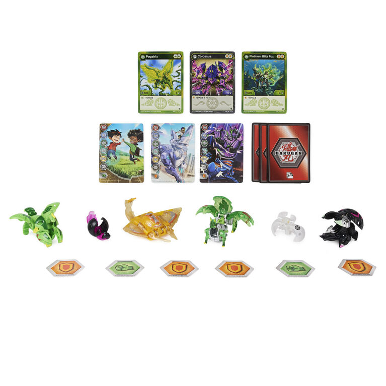 Bakugan Evolutions, Blitz Fox and Stingzer Battle Strike Pack, Includes 6 Bakugan Action Figures, 9 Trading Cards and 8 BakuCores