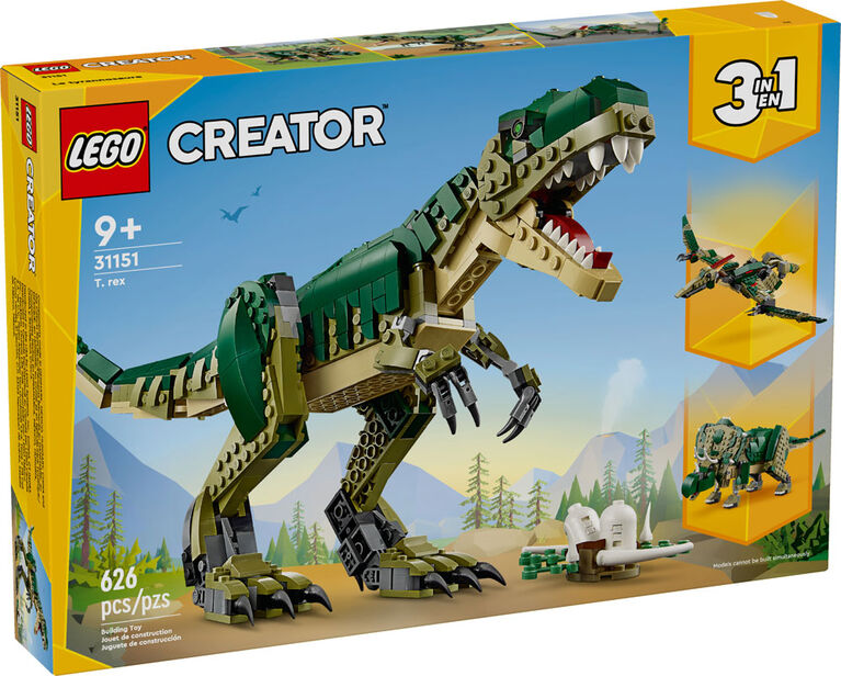 LEGO Creator 3in1 T. rex Dinosaur Toy for Kids to Rebuild into a Triceratops or Pterodactyl 31151