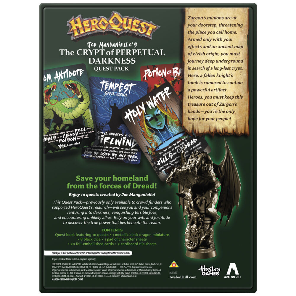 Avalon Hill HeroQuest Pack de quête La crypte de l'obscurité éternelle par Joe Manganiello (nécessite le système de jeu HeroQuest)