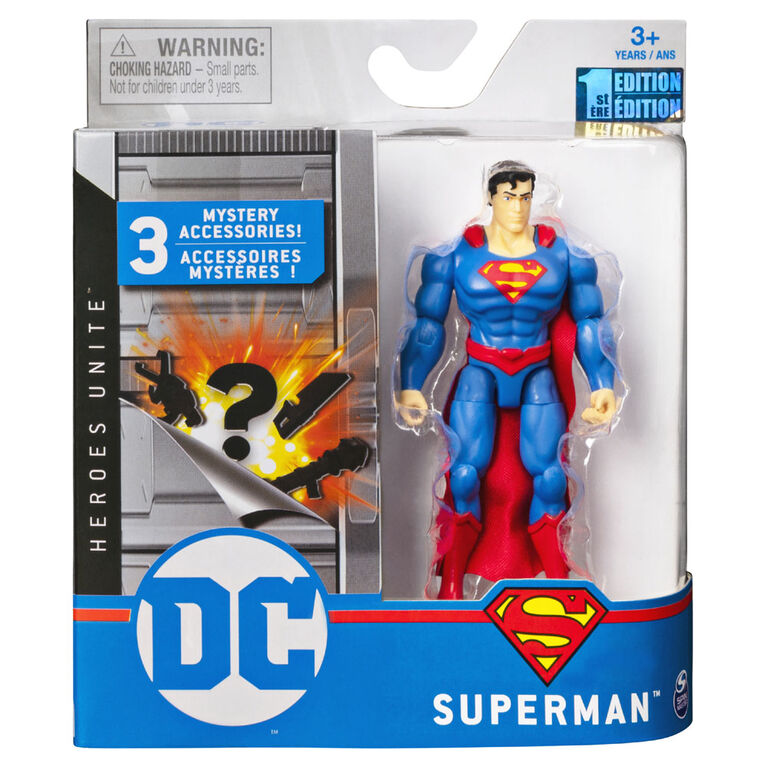 DC Comics, Figurine articulée SUPERMAN de 10 cm avec 3 accessoires mystère, Adventure 2