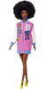 Barbie Fashionistas Doll with Brunette Afro & Blue Lips Wearing Graphic Coat Dress & Yellow Shoes