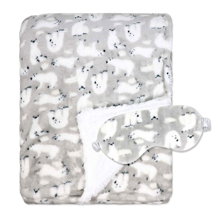 Jesse & Lulu Lounge Blanket with Sleep Mask: Grey Polar Bear