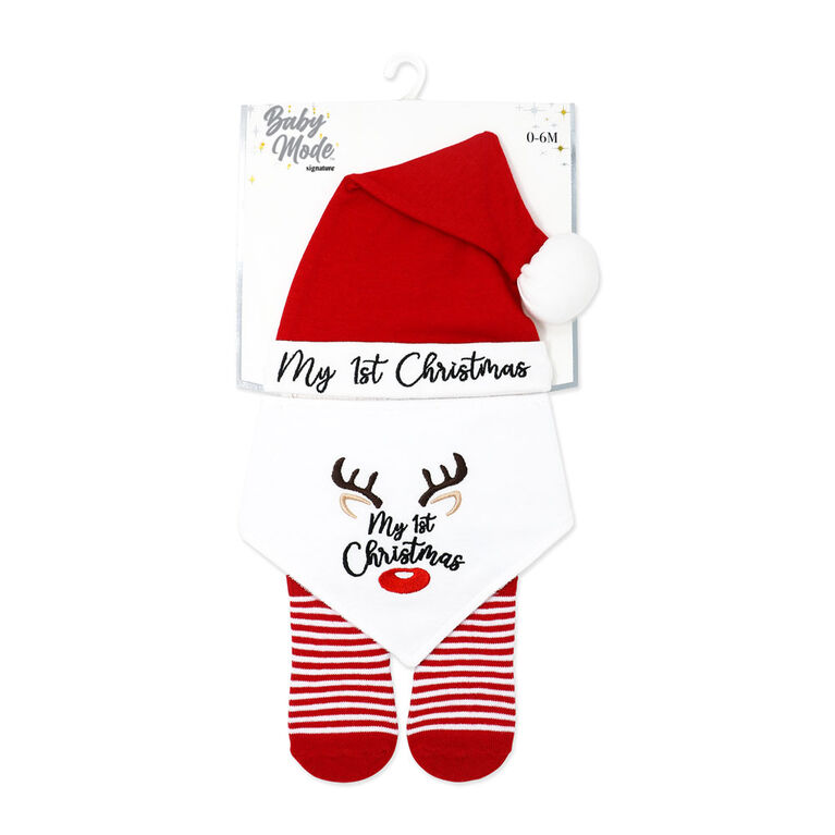 Baby Mode Baby's First Christmas - Red Reindeer 3 Piece Set
