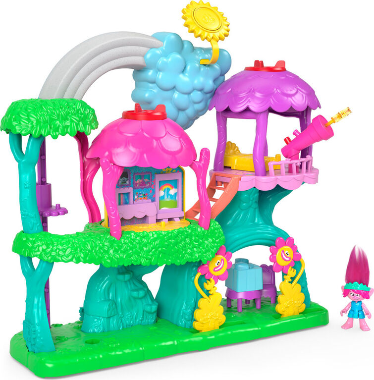Imaginext DreamWorks Trolls Lights and Sounds Rainbow Treehouse Playset with Poppy, 7 Pieces - R Exclusive