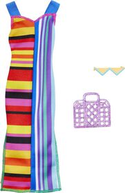 Barbie Fashion Pack of Doll Clothes, Complete Look Set with Stripe Outfit and Accessories