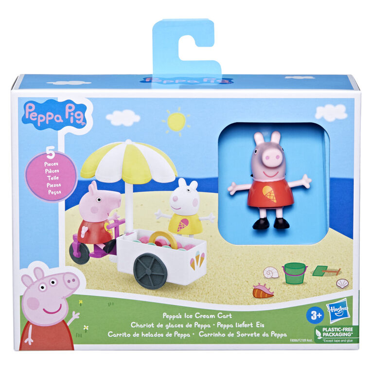 Peppa Pig, Chariot de glaces de Peppa avec 2 figurines et 3 accessoires  thématiques, jouets pour enfants