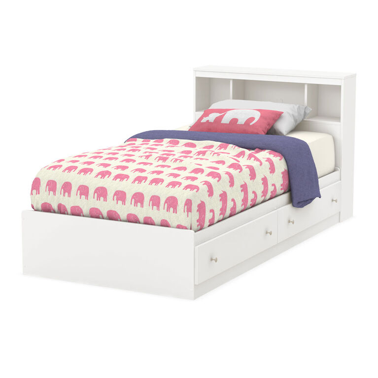 Litchi Mate's Platform Storage Bed with 2 Drawers- Pure White