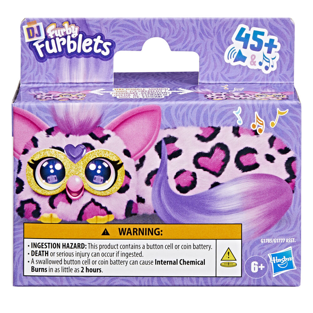 Furby DJ Furblets Kitt-Ee-Luv Mini Electronic Plush Toy with Funny Stretchable Sound Effects & Music, Speaks Furbish, Pink Cheetah Print