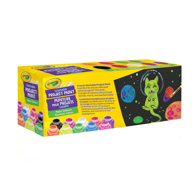 10 pots de peinture lavable, couleurs néons
